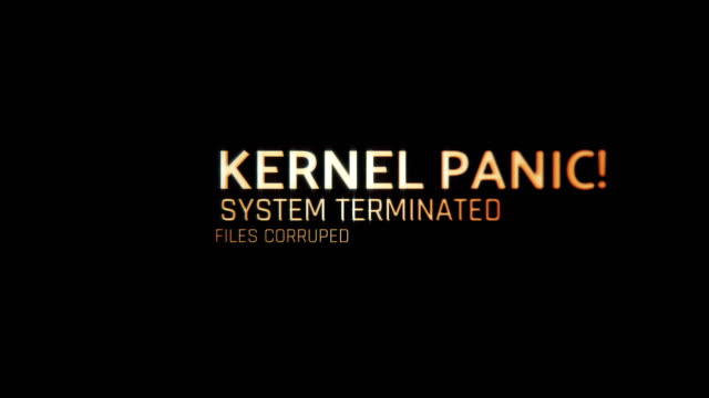 Kernel-panic-Meldung-blinkt-auf-dem-Bildschirm,-Computer-defekt,-hacking-Angriff
