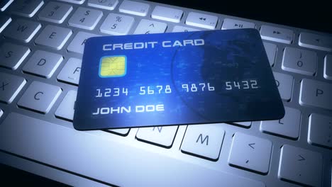 Kreditkarte-auf-Computer-Tastatur-für-Online-Shopping