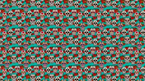 Animation-of-seamless-pattern-with-sugar-skulls.-Day-of-the-dead.-Dia-de-los-muertos