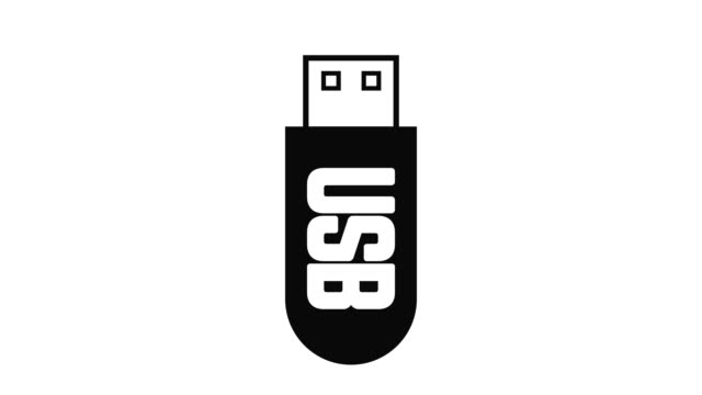 USB-Symbol-in--und-out-Animation-auf-ein-Flash-Laufwerk-für-Speicher--und-verwendet