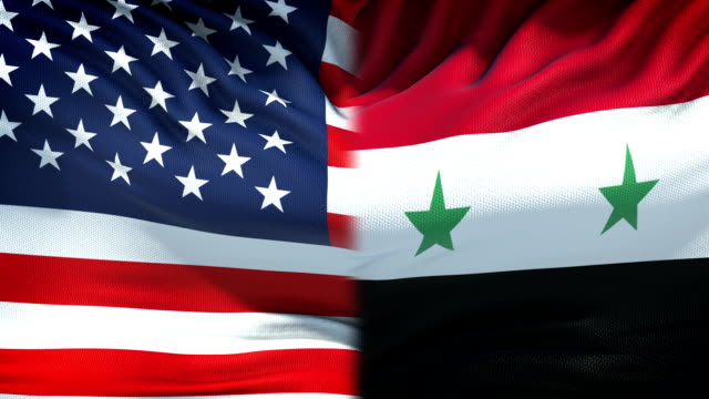 United-States-and-Syria-flags-background,-diplomatic-and-economic-relations