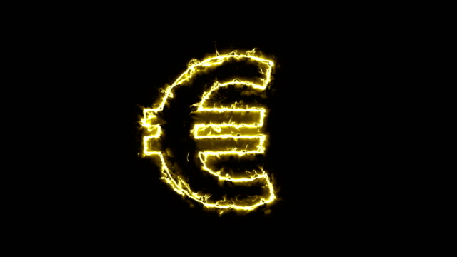 Euro-Zeichen,-Silhouette-im-glühenden-Energieaura.-Zwei-Farblösungen