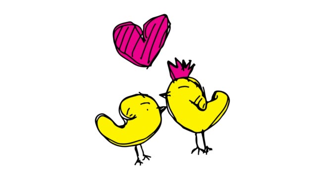 Kinder-Zeichnung-weißer-Hintergrund-mit-Thema-Huhn-und-Liebe