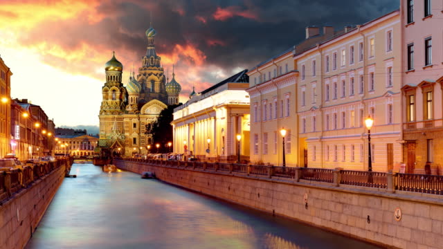 Saint-Petersburg---Savior-Cathedral,-Russia-Time-lapse