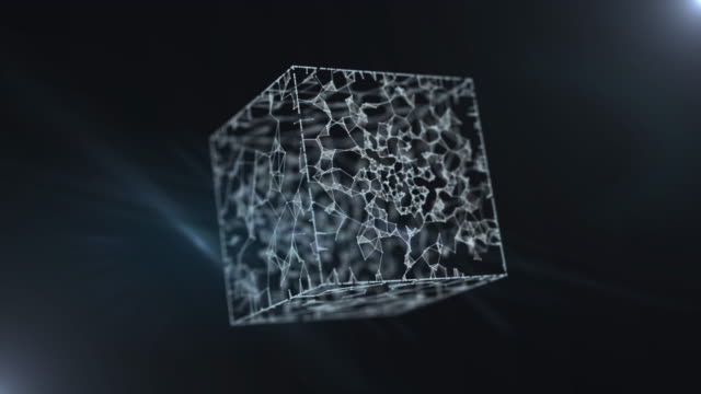 Ein-Blockchain-3D-Rendering-transparenter-Cube-mit-binären-Daten.