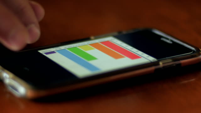 Closeup-of-man-scrolling-through-graphs-and-charts-on-a-smart-phone