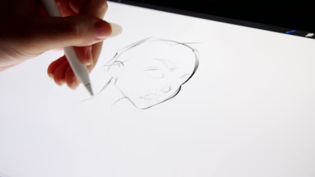 Primer-plano-de-una-obra-de-arte-de-dibujo-de-lápiz-digital-en-una-tableta-gráfica