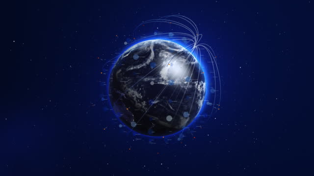 Digital-blue-earth-orbiting-with-global-network.