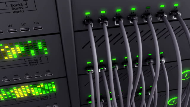 Server.-Realistic-Green-LED.-Working-data-servers.-Static-camera.