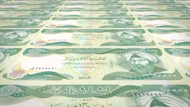 Banknoten-von-10-000-Dinar-Irak-Rollen,-Bargeld,-Schleife