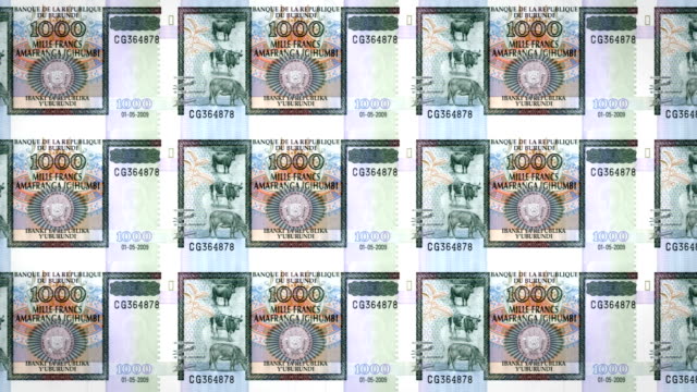 Banknoten-der-tausend-burundische-Franken-von-Burundi,-Bargeld,-Schleife