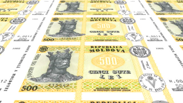 Banknoten-von-fünfhundert-moldawische-Lei-der-Republik-Moldau,-Bargeld,-Schleife