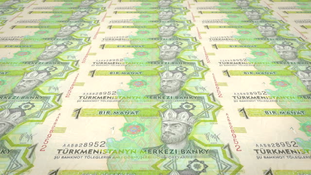 Billetes-de-diez-Turkmenistán-manat-de-Turkmenistán,-dinero-en-efectivo,-lazo