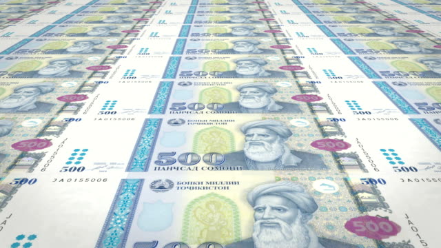 Billetes-de-quinientos-Tayikos-somoni-de-Tayikistán,-dinero-en-efectivo,-lazo