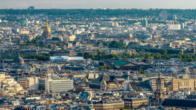 Panorama-von-Paris-Timelapse,-Frankreich.-Draufsicht-vom-Heiligen-Herzen-Basilika-des-Montmartre-Sacre-Coeur