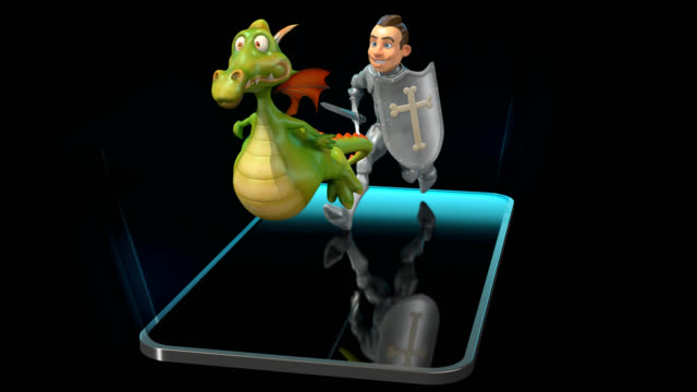 Knight-and-Dragon,-virtual-reality---4K-Animation