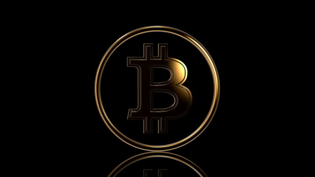 Rotating-Bitcoin-on-black-background,-3d-animation-seamless-loop