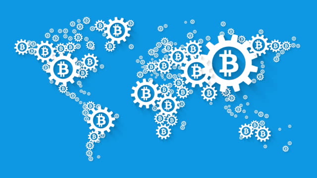 mapa-mundial-con-Bitcoin-concepto-sobre-fondo-azul