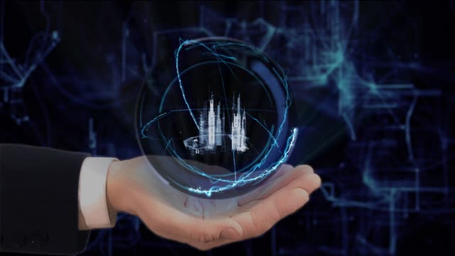Painted-hand-shows-concept-hologram-smart-city-on-his-hand