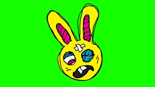 Kinder-Zeichnung-grünen-Hintergrund-mit-Thema-der-Kaninchen