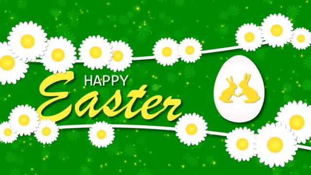 Happy-Easter-with-egg-and-chamomiles-on-the-green-background