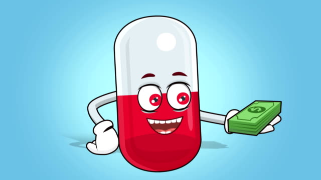 Cartoon-Pille-Kapsel-Gesicht-Animation-Geld-in-der-Hand-mit-Alpha-Matt