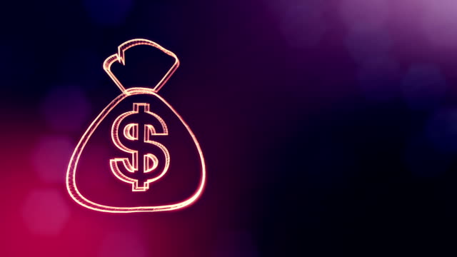 dollar-sign-in-emblem-of-bag.-Finance-background-of-luminous-particles.-3D-seamless-animation-with-depth-of-field,-bokeh-and-copy-space-for-your-text.-purple-color-v1