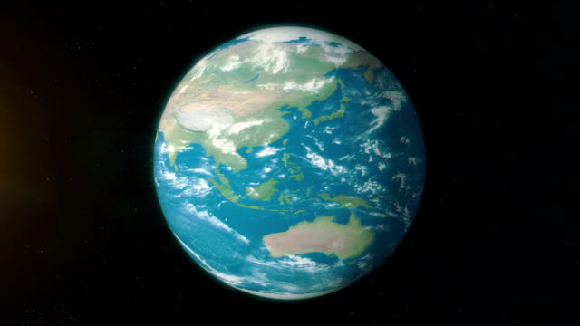 Realistischer-Planet-Erde-rotiert-im-Deep-Space.