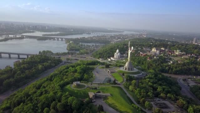 Drone-Video-of-Mother-Motherland-monument-in-Kiev,-Ukraine