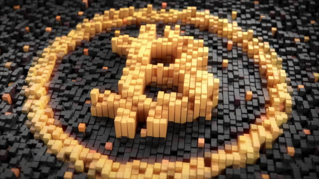 Zoom-de-píxeles-3d-pulsantes-formando-un-signo-de-bitcoin-naranja
