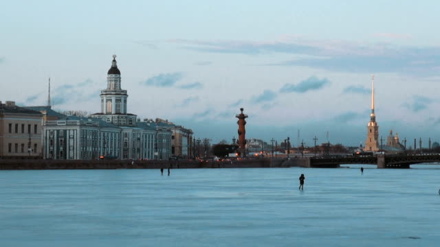 Peter-and-Paul-Fortress-and-Kunstkamera-museum-and-frozen-Neva-river