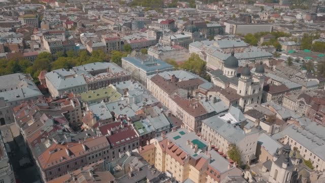 Aerial-City-Lviv,-Ukraine.-European-City.-Popular-areas-of-the-city