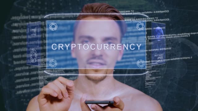 Guy-interacts-HUD-hologram-Cryptocurrency-exchange