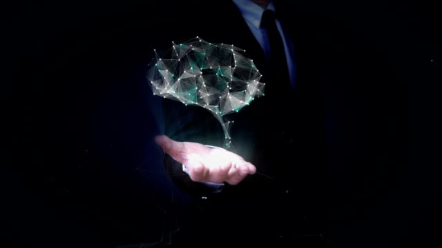 Businessman-open-palms,-Brain-connect-digital-lines,-expanding-artificial-intelligence
