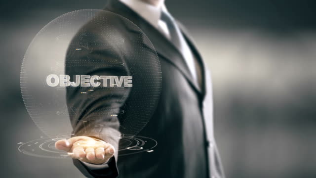 Objective-with-hologram-businessman-concept