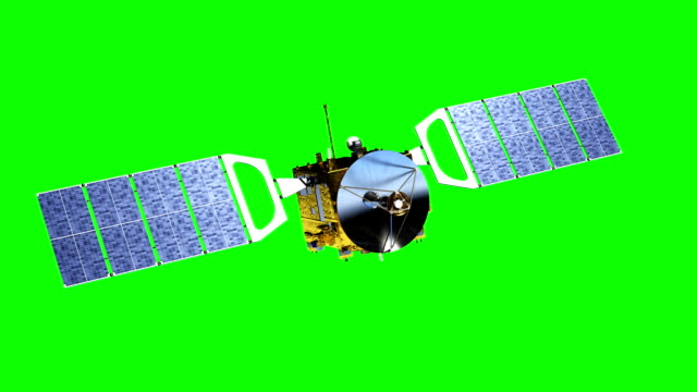 Satellit-setzt-Solarzellen-auf-Green-Screen.