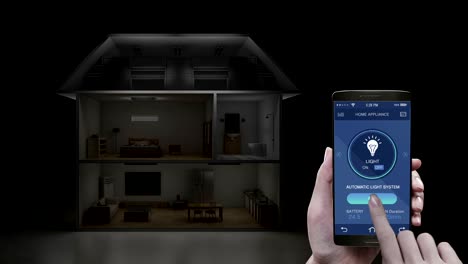Touching-IoT-mobile-application,-house-light-energy-saving-efficiency-control,-Smart-home-appliances,--internet-of-things.