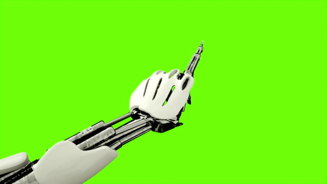 Robot-android-presses-the-keys.-Realistic-looped-motion-on-green-screen-background.-4K
