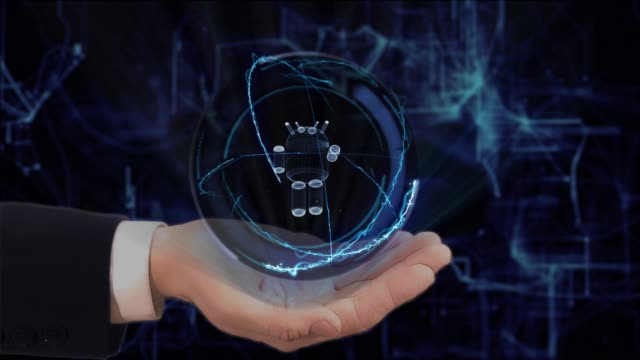 Hand-zeigt-Konzept-Hologramm-3d-Roboter-auf-seine-Hand-gemalt