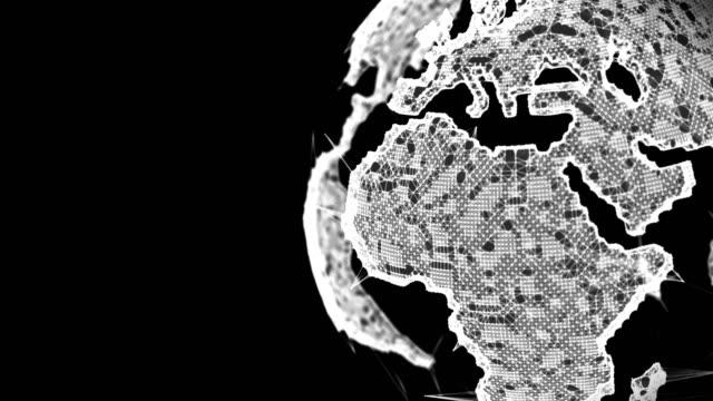 Weiße-Facetten-3D-polygonalen-Planetenerde-drehen-auf-schwarzem-Hintergrund-endlos-wiederholbar-4k-Video-Animation.