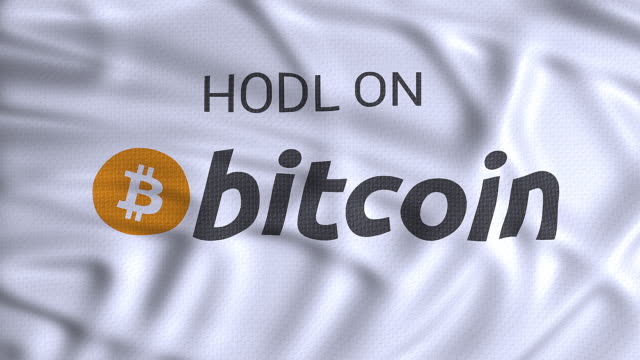 bitcoin-flag,-crypto-currency-trading-market-as-3D-Illustration-concept,-hodl-on-text-background