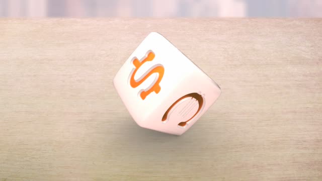 Rolling-dice-with-USD,-Euro,-bitcoin-symbols.-3D-rendering.-animation.