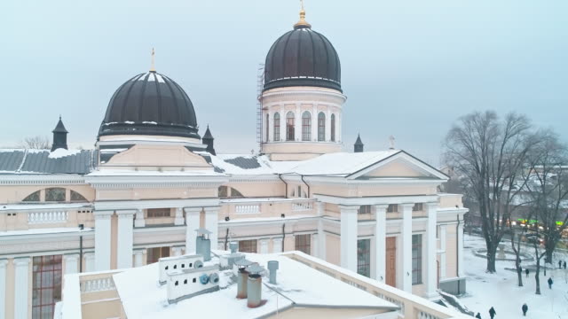 Aerial-drone-footage-of-the-Preobrazhensky-Cathedral-Odessa-in-winter-time