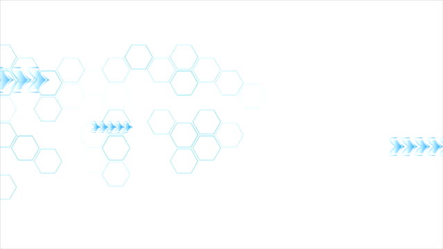 Blue-arrows-and-hexagons-motion-on-white-background