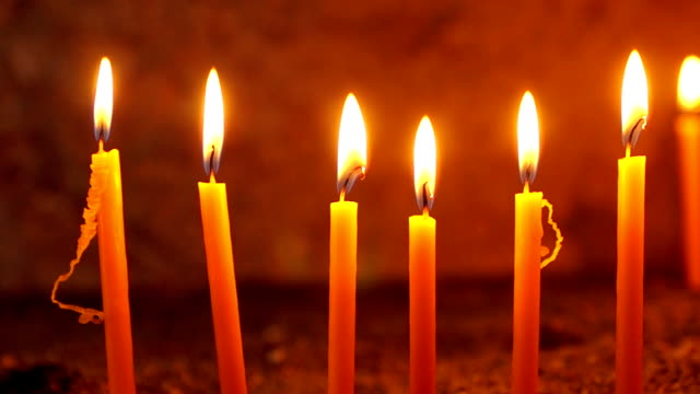 Close-up-of-the-candles-in-church