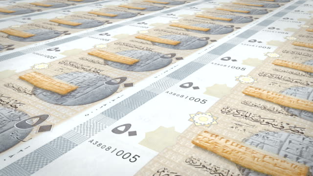 Banknotes-of-fifty-Syrian-pounds-of-Syria,-cash-money,-loop