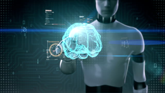 Robot,-cyborg-touching-digital-brain,-Dots-connected-Brain-shape,-digital-lines-in-digital-display-interface,-grow-future-artificial-intelligence.2