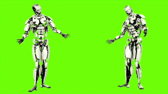 Robot-android-is-agreeing.-Realistic-looped-motion-on-green-screen-background.-4K