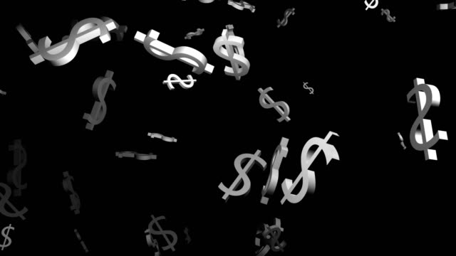 Dollar-sign-Drop.-4k-video.-Dollar-sign-falling-on-black.-Beautiful-Looped-animation.