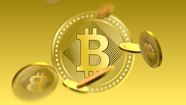 Kryptowährung-goldene-Bitcoins-fallen-Münzen